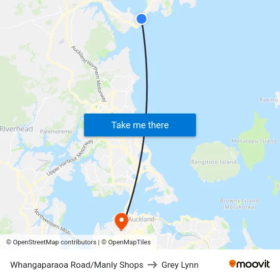 Whangaparaoa Road/Manly Shops to Grey Lynn map