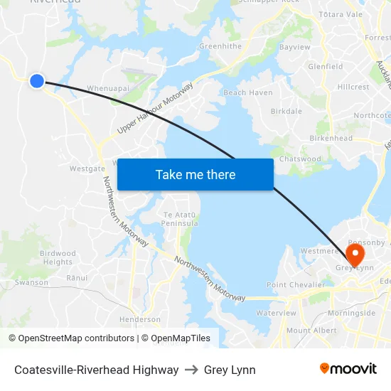 Coatesville-Riverhead Highway to Grey Lynn map