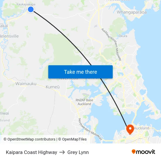 Kaipara Coast Highway to Grey Lynn map