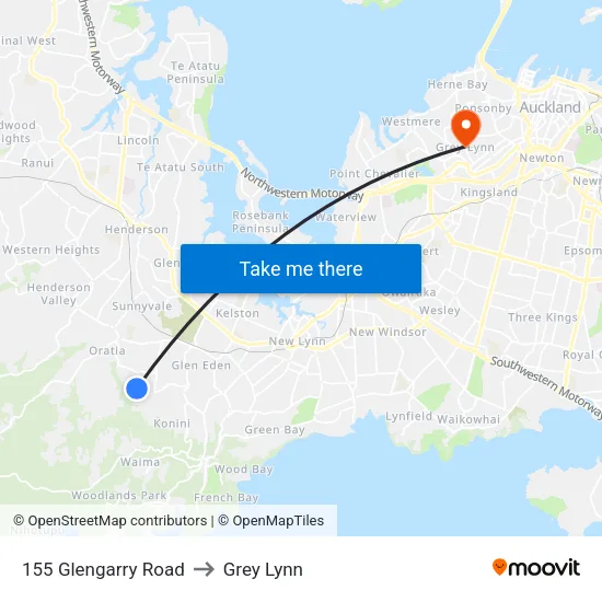 155 Glengarry Road to Grey Lynn map