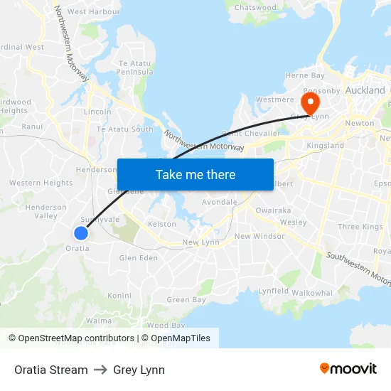 Oratia Stream to Grey Lynn map