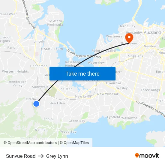 Sunvue Road to Grey Lynn map