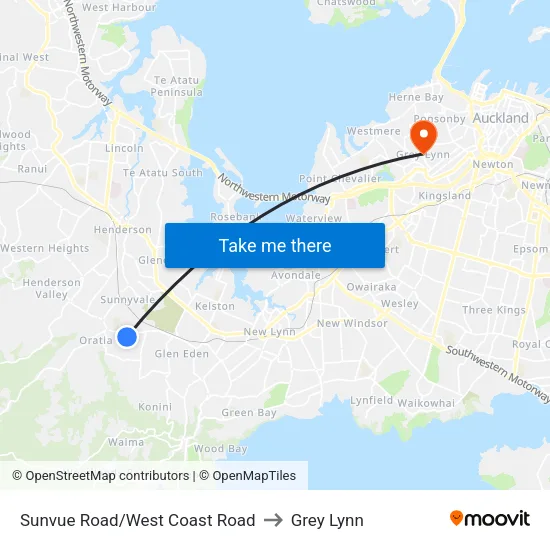 Sunvue Road/West Coast Road to Grey Lynn map