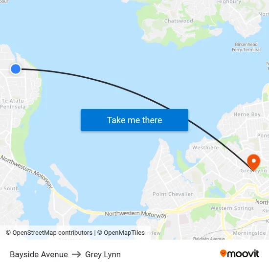 Bayside Avenue to Grey Lynn map