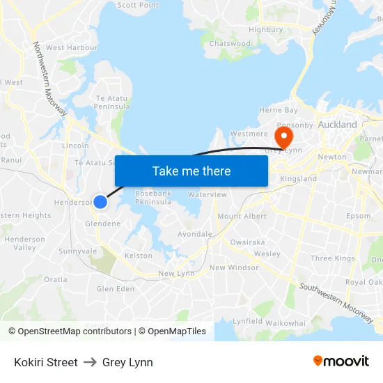Kokiri Street to Grey Lynn map