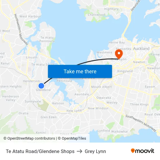 Te Atatu Road/Glendene Shops to Grey Lynn map