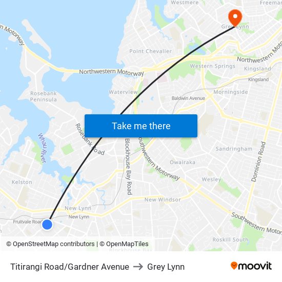 Titirangi Road/Gardner Avenue to Grey Lynn map