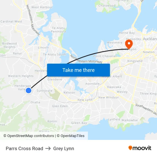 Parrs Cross Road to Grey Lynn map