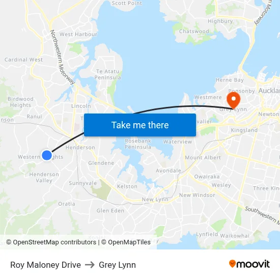 Roy Maloney Drive to Grey Lynn map