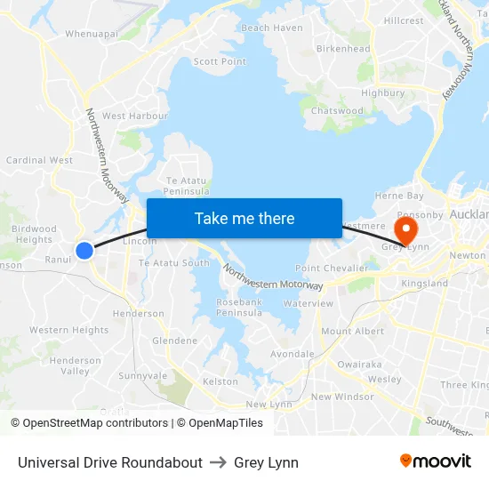 Universal Drive Roundabout to Grey Lynn map