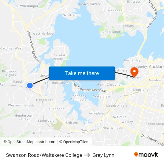 Swanson Road/Waitakere College to Grey Lynn map