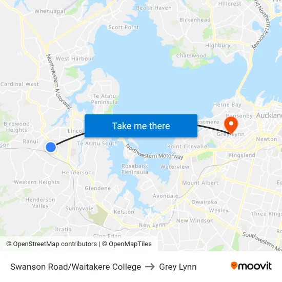 Swanson Road/Waitakere College to Grey Lynn map