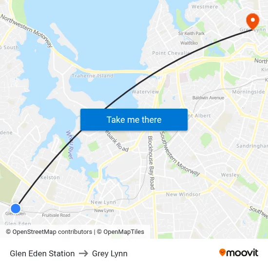 Glen Eden Station to Grey Lynn map