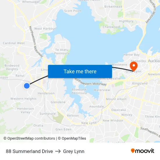 88 Summerland Drive to Grey Lynn map