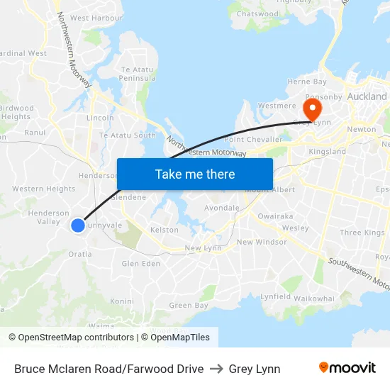 Bruce Mclaren Road/Farwood Drive to Grey Lynn map