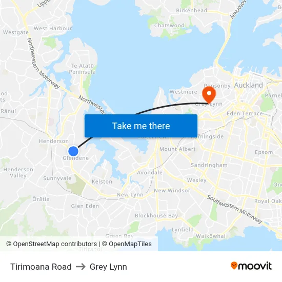 Tirimoana Road to Grey Lynn map