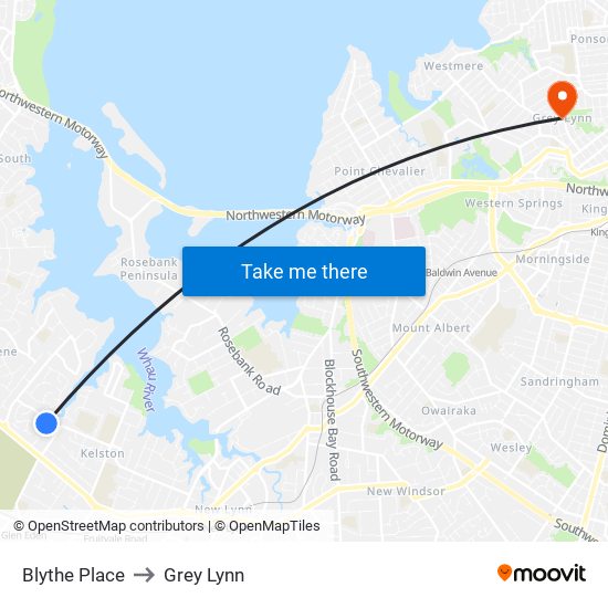 Blythe Place to Grey Lynn map