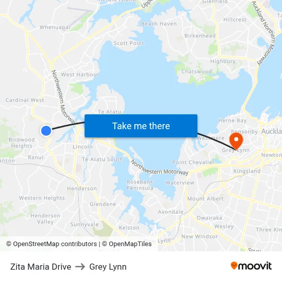 Zita Maria Drive to Grey Lynn map
