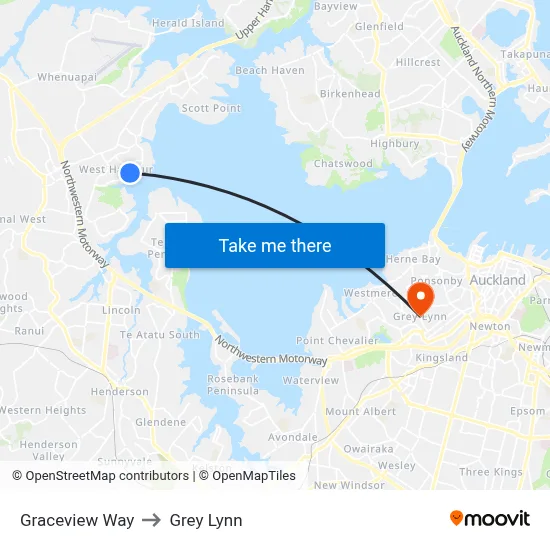 Graceview Way to Grey Lynn map