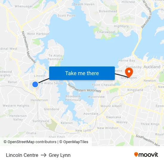 Lincoln Centre to Grey Lynn map