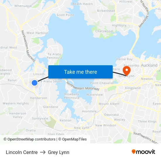 Lincoln Centre to Grey Lynn map