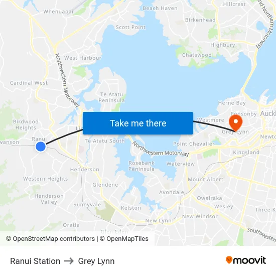 Ranui Station to Grey Lynn map