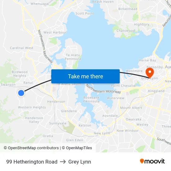 99 Hetherington Road to Grey Lynn map