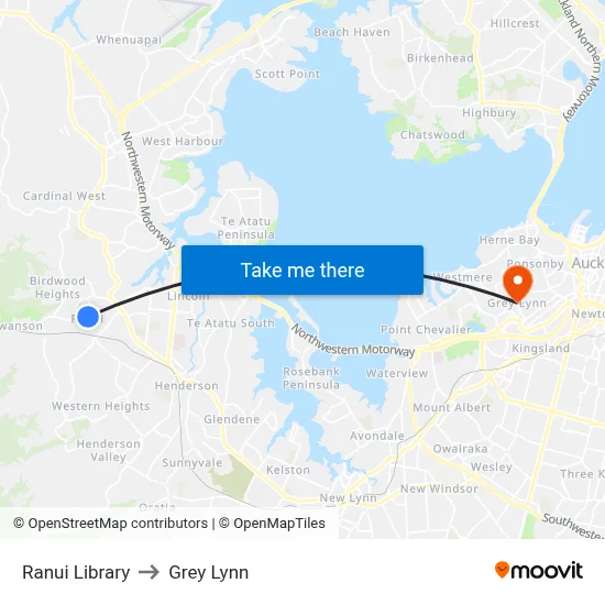 Ranui Library to Grey Lynn map