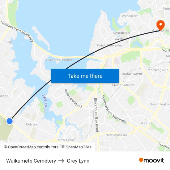 Waikumete Cemetery to Grey Lynn map
