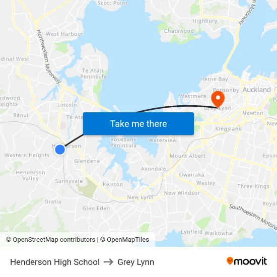 Henderson High School to Grey Lynn map