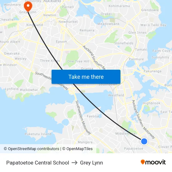 Papatoetoe Central School to Grey Lynn map