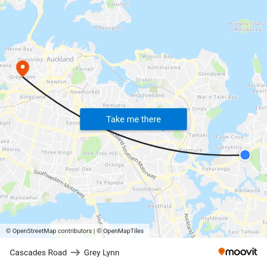 Cascades Road to Grey Lynn map