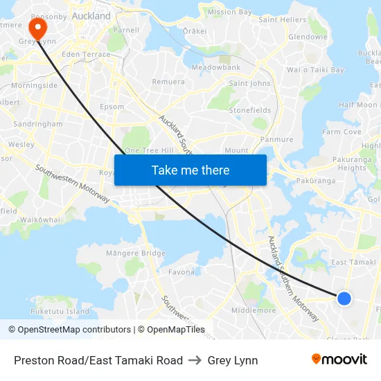 Preston Road/East Tamaki Road to Grey Lynn map