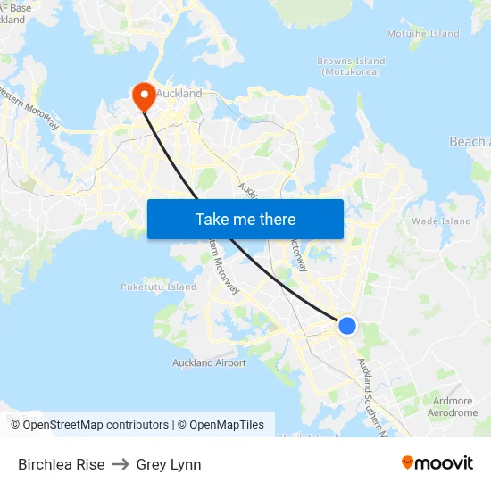 Birchlea Rise to Grey Lynn map
