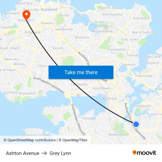 Ashton Avenue to Grey Lynn map