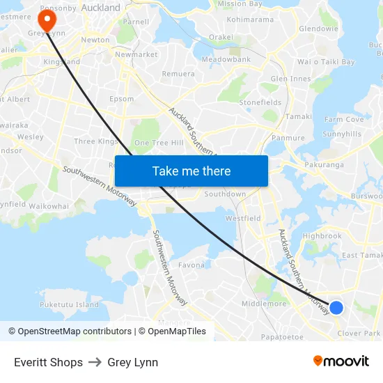 Everitt Shops to Grey Lynn map
