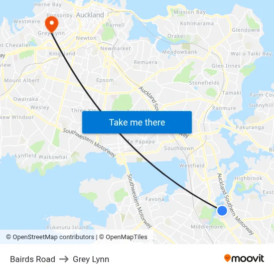 Bairds Road to Grey Lynn map