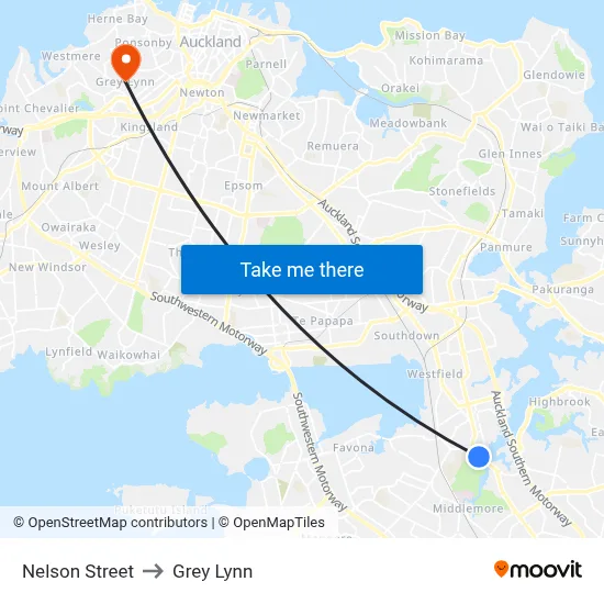 Nelson Street to Grey Lynn map