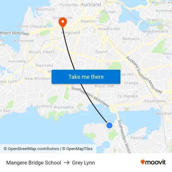 Mangere Bridge School to Grey Lynn map