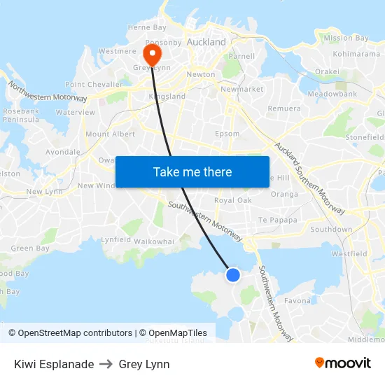 Kiwi Esplanade to Grey Lynn map