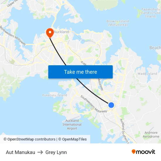 Aut Manukau to Grey Lynn map