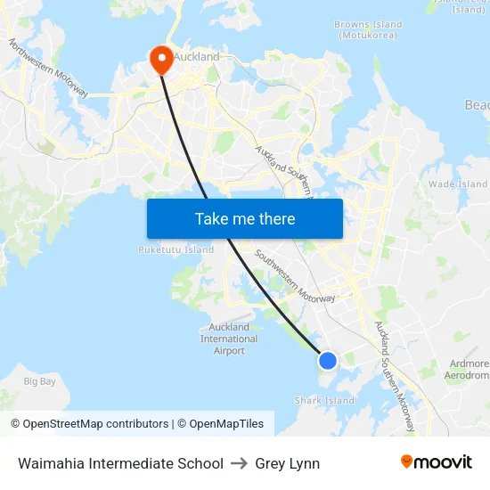 Waimahia Intermediate School to Grey Lynn map
