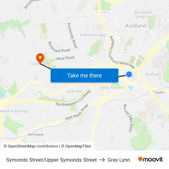 Symonds Street/Upper Symonds Street to Grey Lynn map