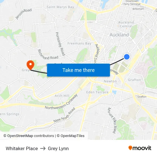 Whitaker Place to Grey Lynn map