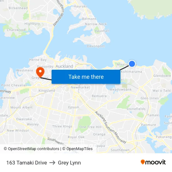 163 Tamaki Drive to Grey Lynn map
