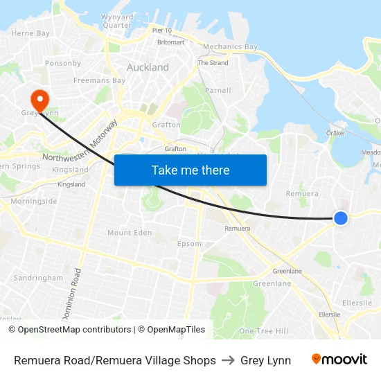 Remuera Road/Remuera Village Shops to Grey Lynn map