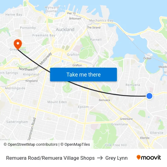 Remuera Road/Remuera Village Shops to Grey Lynn map