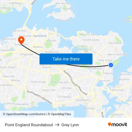 Point England Roundabout to Grey Lynn map