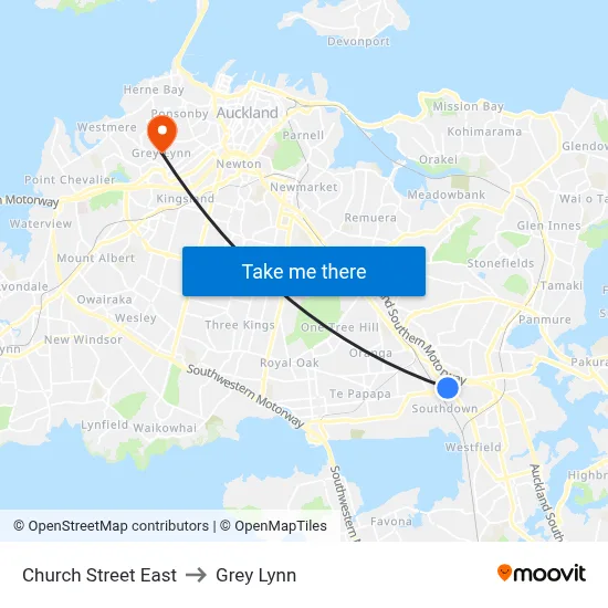 Church Street East to Grey Lynn map