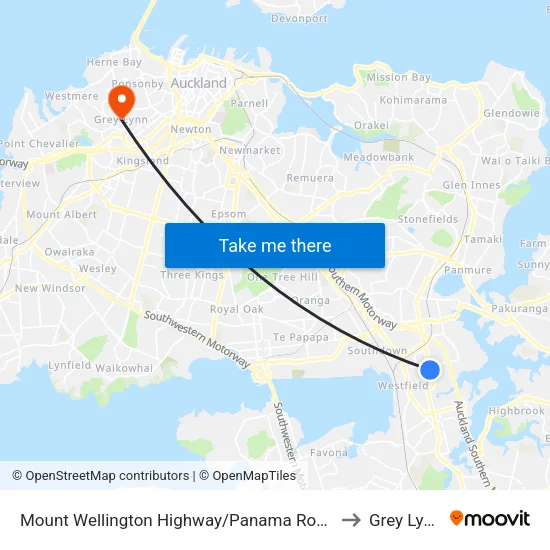 Mount Wellington Highway/Panama Road to Grey Lynn map